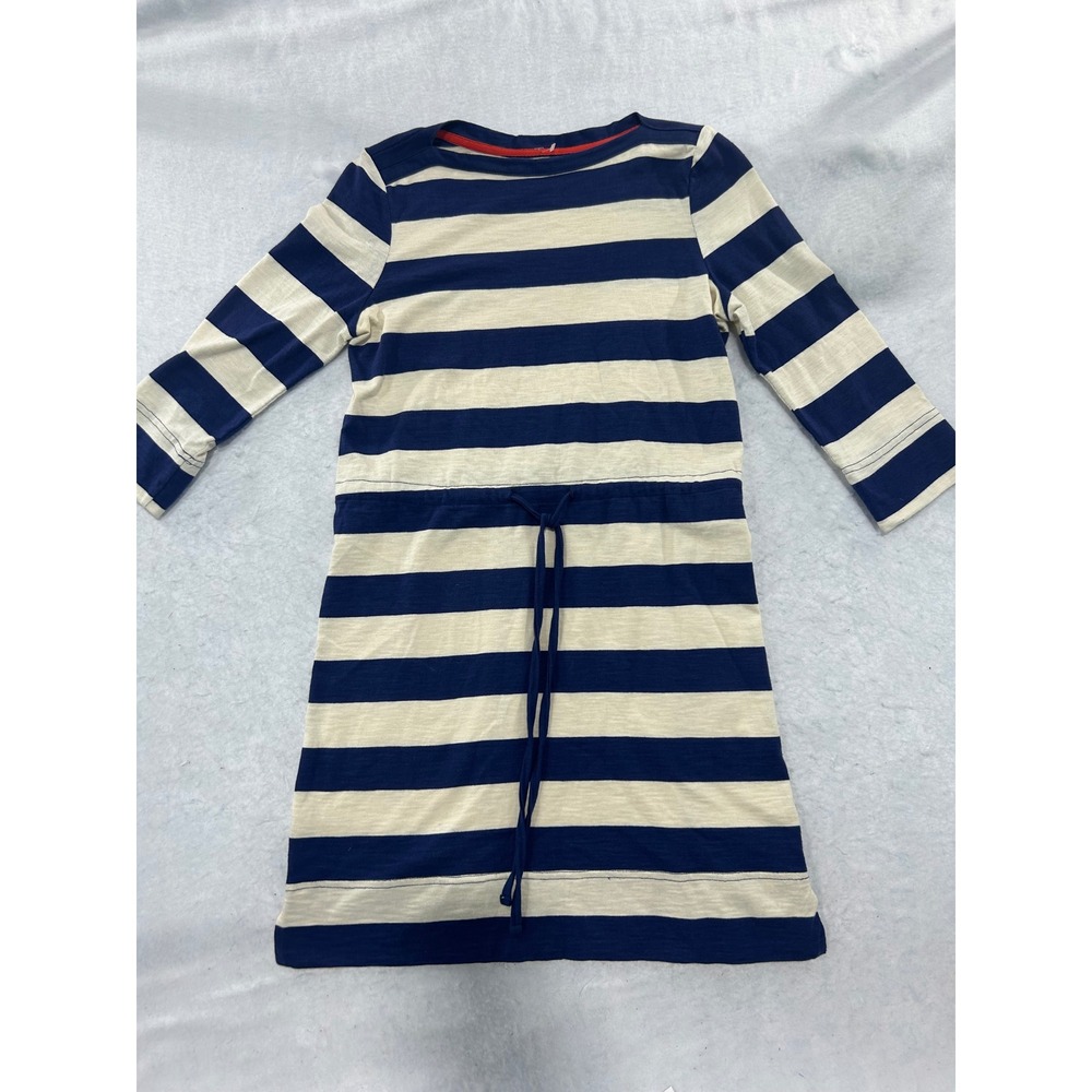 Merona Navy Blue Cream Striped Cotton Drawstring Waist Dress Small